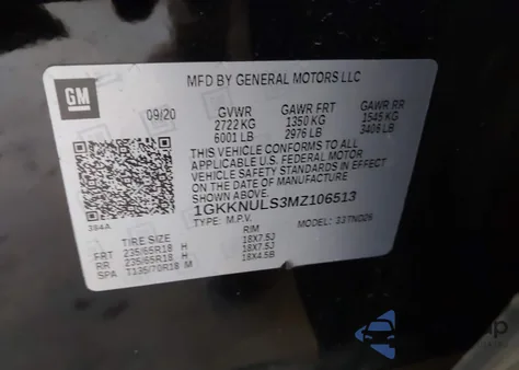 2021 GMC Acadia Awd Slt z USA, uszkodzony, nr VIN 1GKKNULS3MZ106513